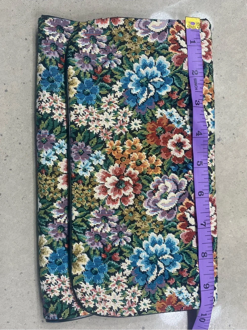 Vintage Floral Needlepoint Clutch in Blue, Pink, Green